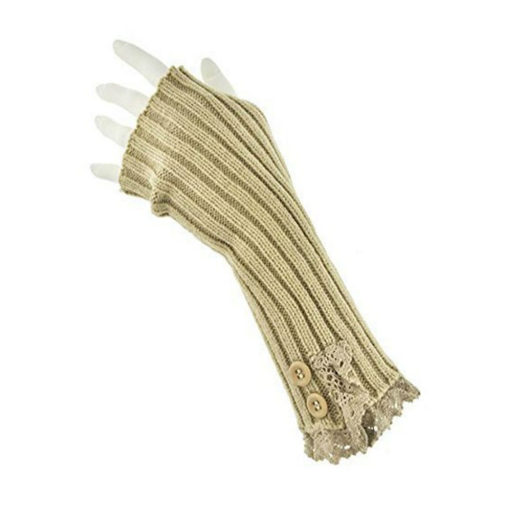 Beige Button Lace Accent Short Arm Warmers